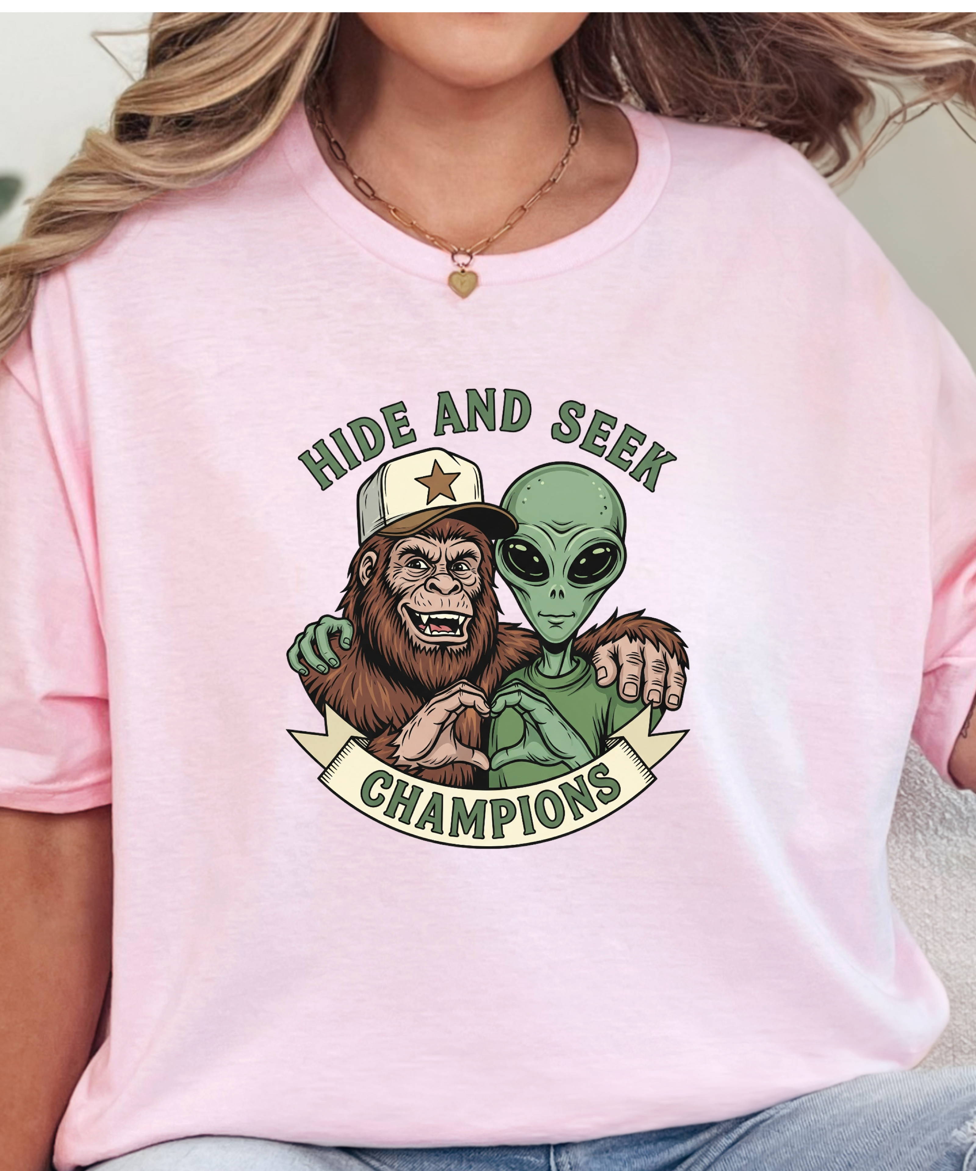 Big Foot and Alien Hide and Seek T-Shirt | Funny Graphic Tee