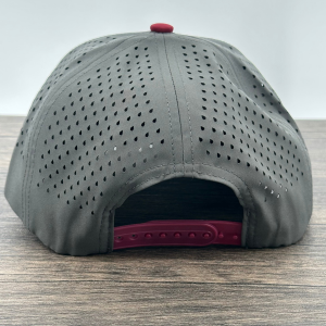 American Flag and Buck Deer Hunting Cap with Crimson Camo Print Leatherette Patch