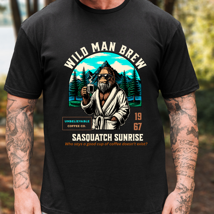 Sasquatch Coffee T-Shirt for Men | Wild Man Brew Bigfoot Tee