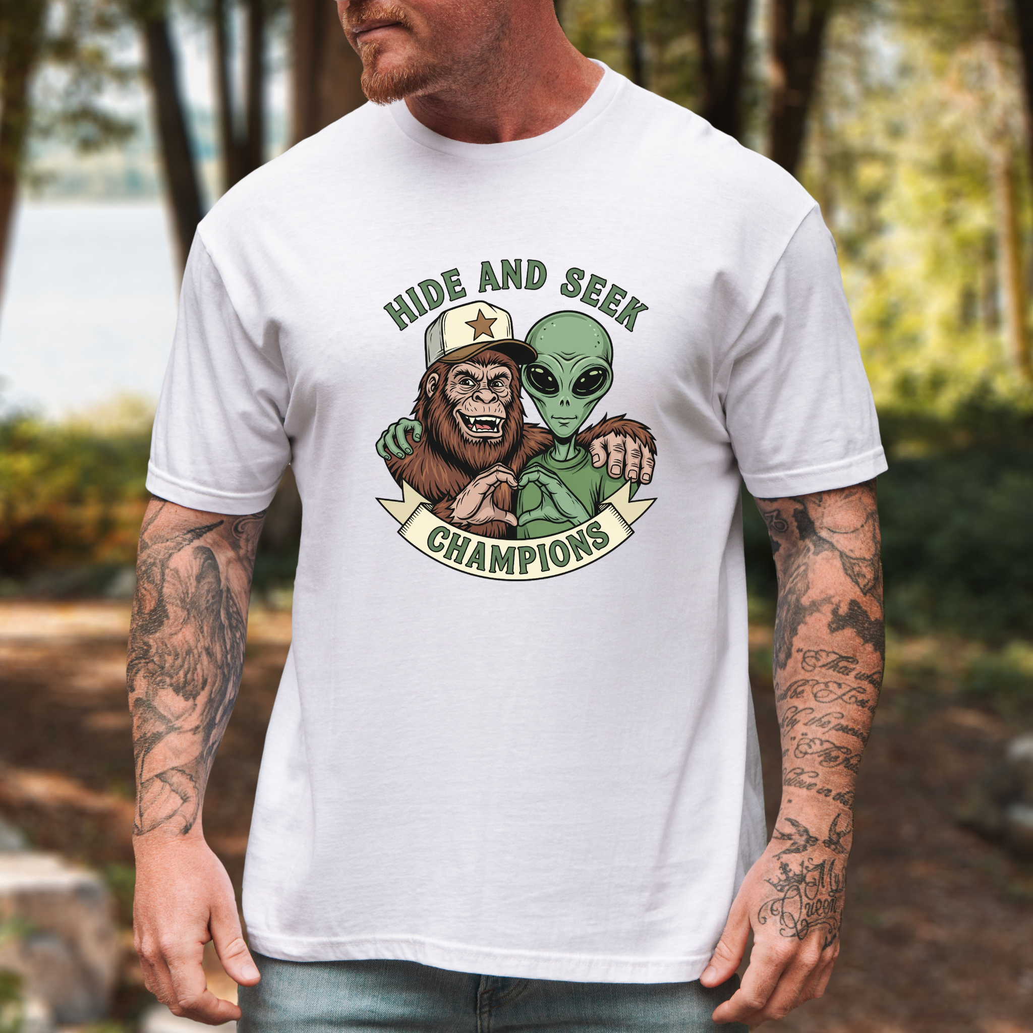 Big Foot and Alien Hide and Seek T-Shirt | Funny Graphic Tee
