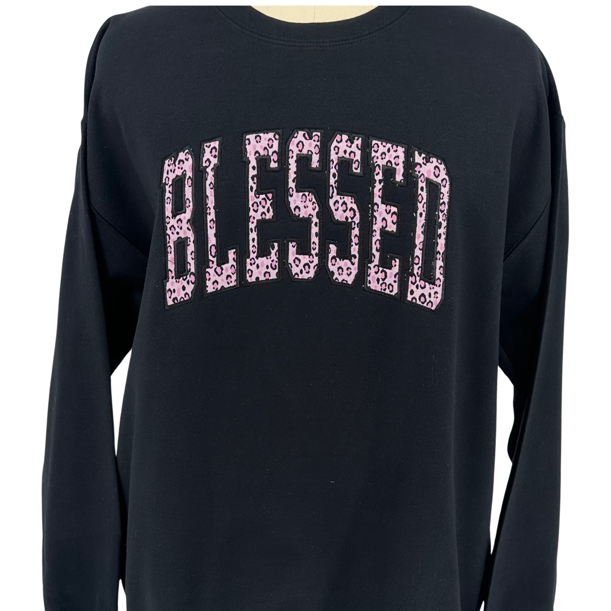 Blessed Pink Leopard Appliqué Embroidered Sweatshirt