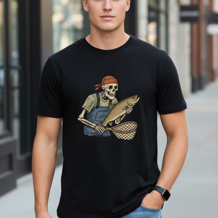 Skeleton with Trout Fly Fishing T-Shirt
