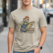 Skeleton with Trout Fly Fishing T-Shirt