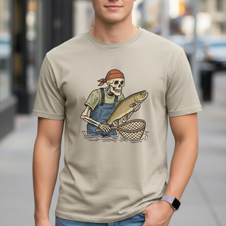 Skeleton with Trout Fly Fishing T-Shirt