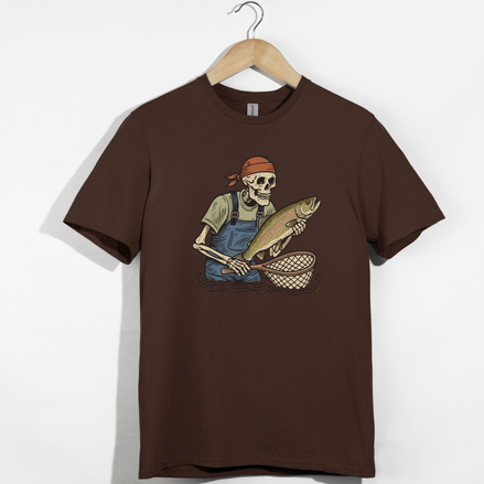 Skeleton with Trout Fly Fishing T-Shirt