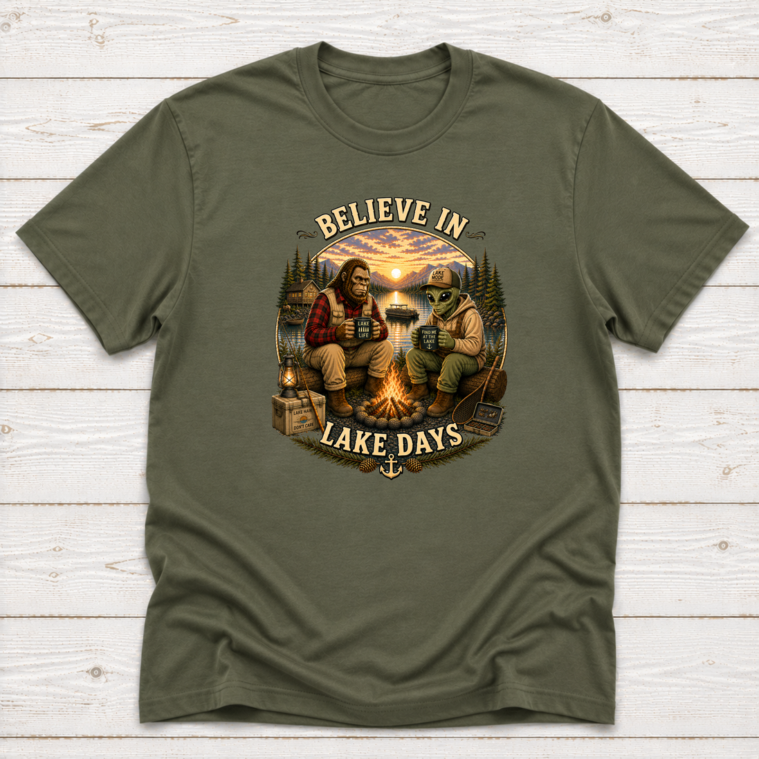 Believe In Lake Days Bigfoot and Yeti Lake Theme T-Shirt or Sweatshirt