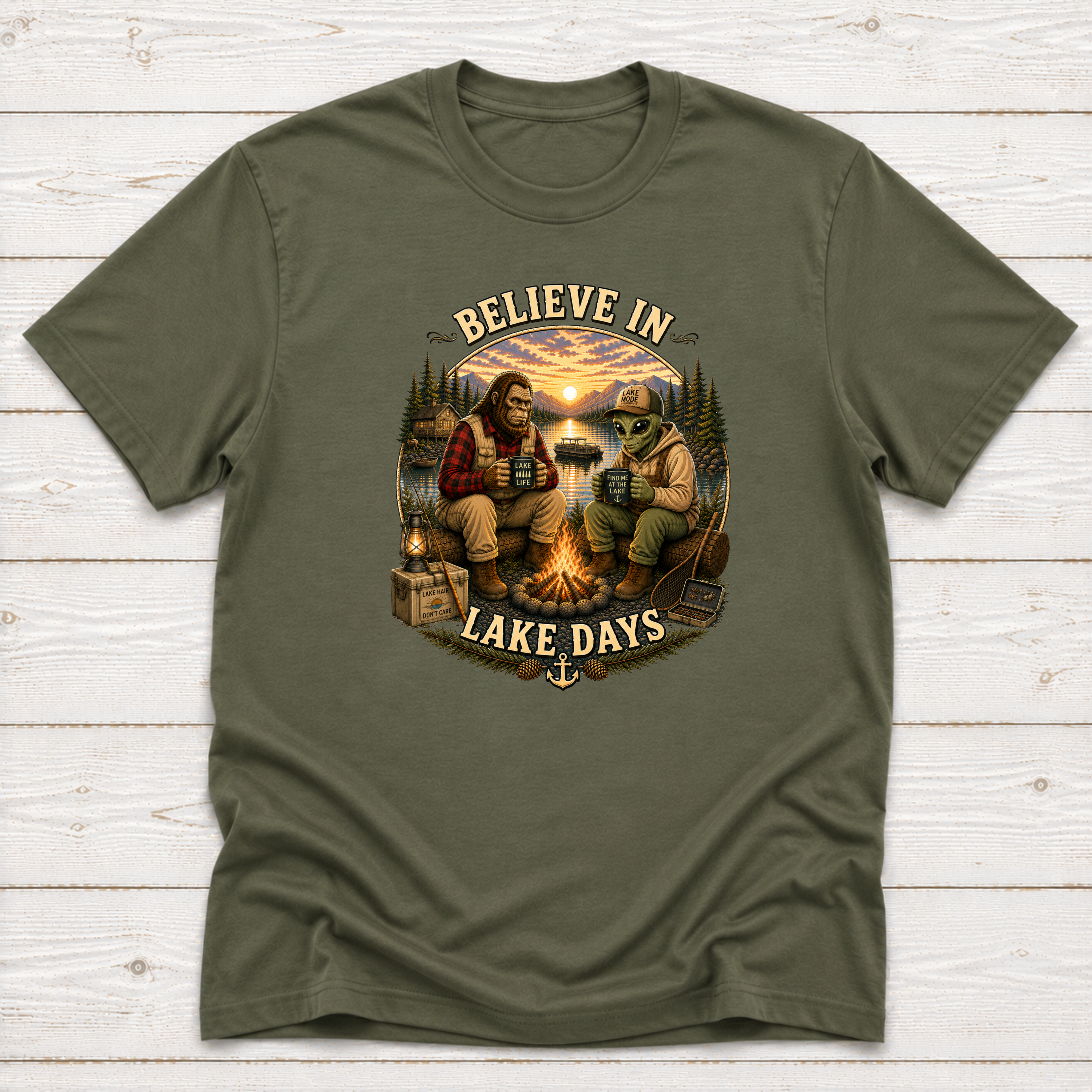 Believe In Lake Days Bigfoot and Yeti Lake Theme T-Shirt or Sweatshirt