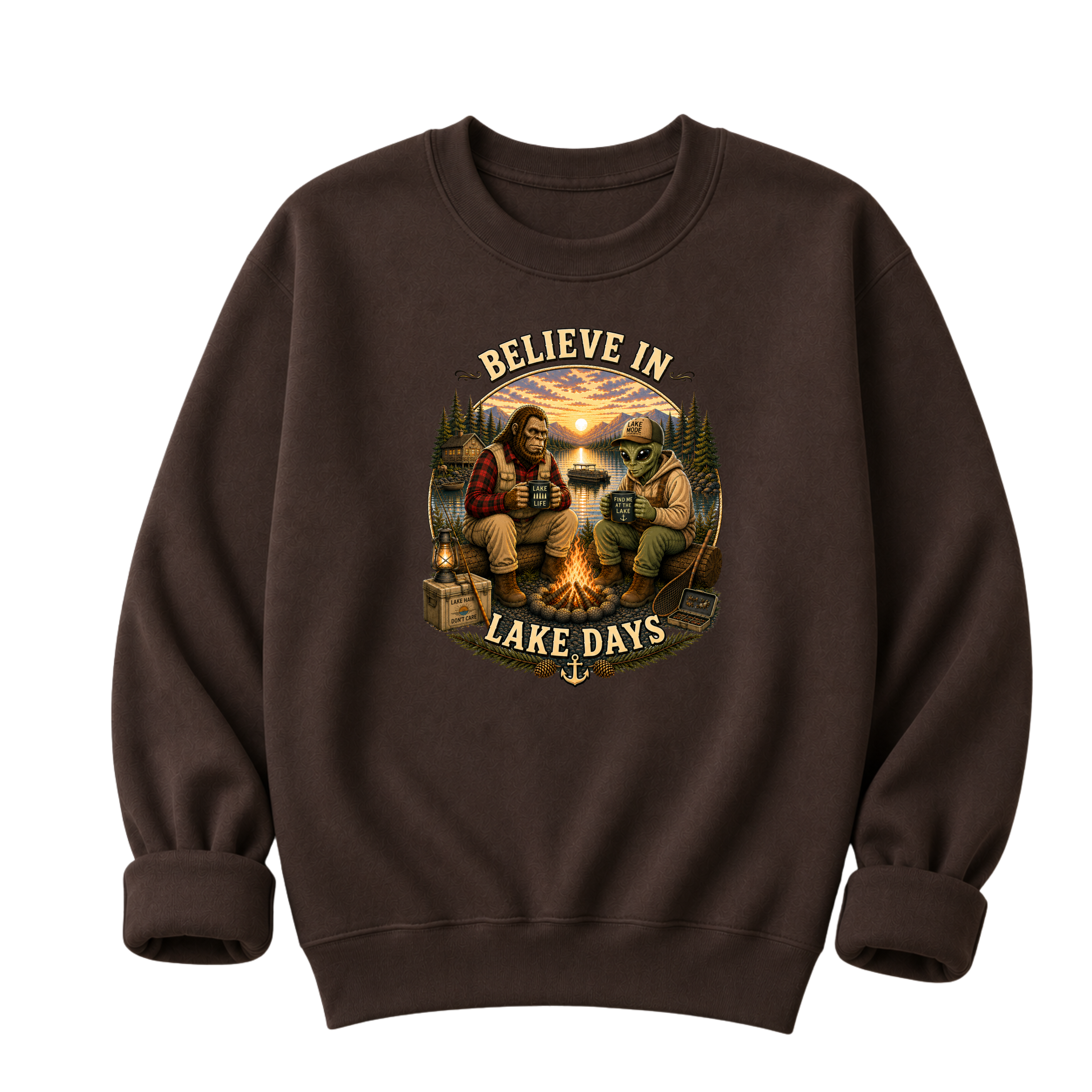 Believe In Lake Days Bigfoot and Yeti Lake Theme T-Shirt or Sweatshirt