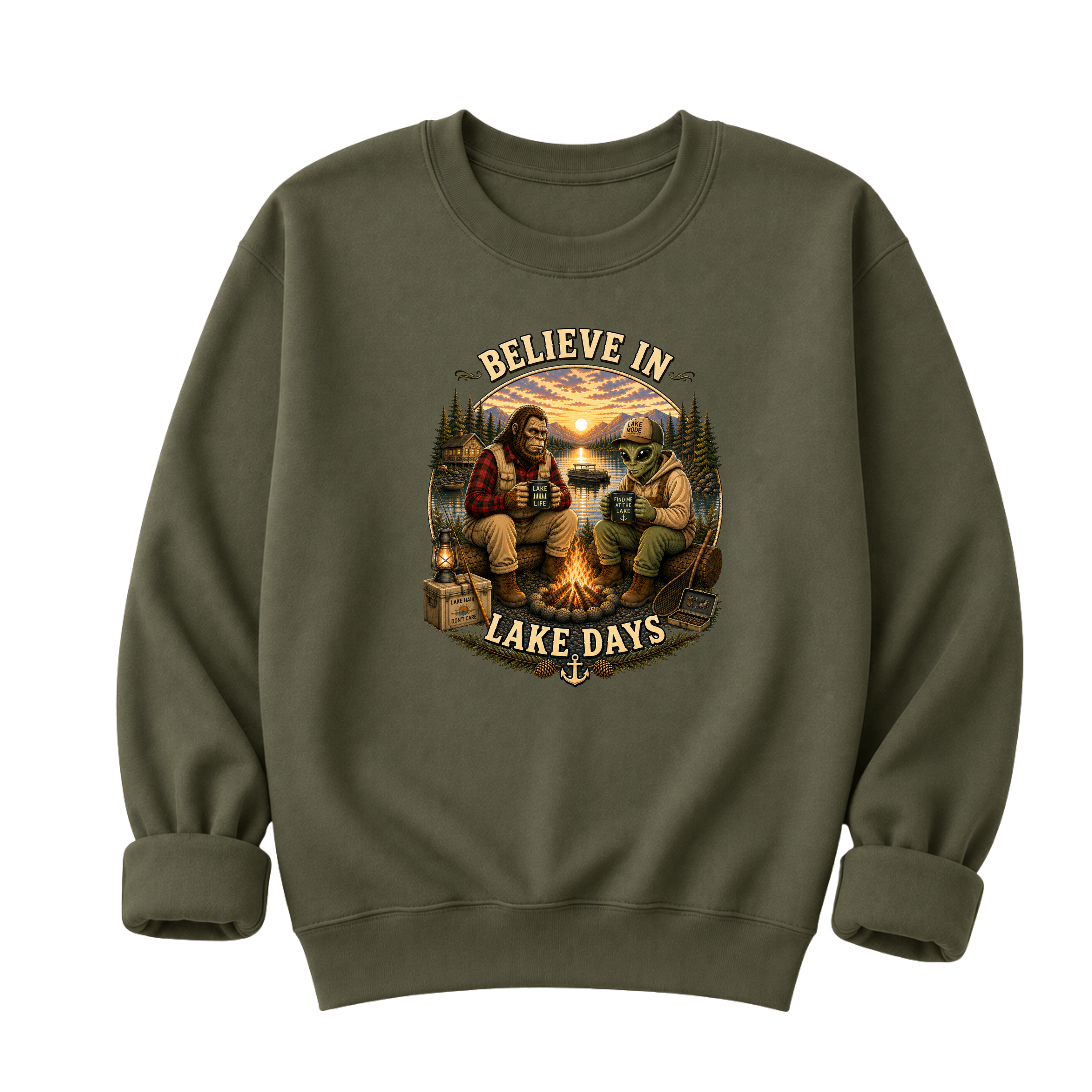 Believe In Lake Days Bigfoot and Yeti Lake Theme T-Shirt or Sweatshirt