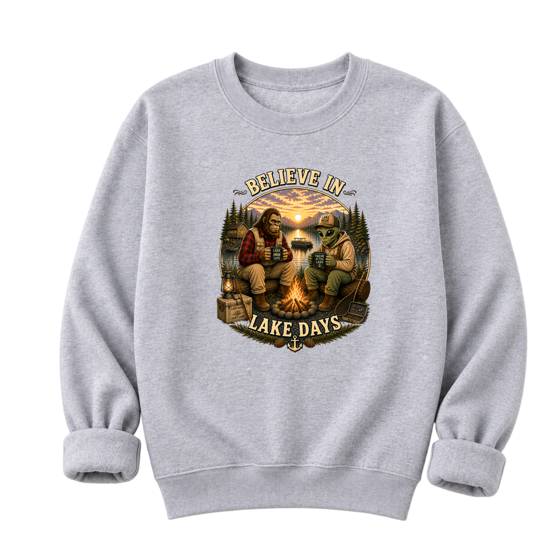 Believe In Lake Days Bigfoot and Yeti Lake Theme T-Shirt or Sweatshirt