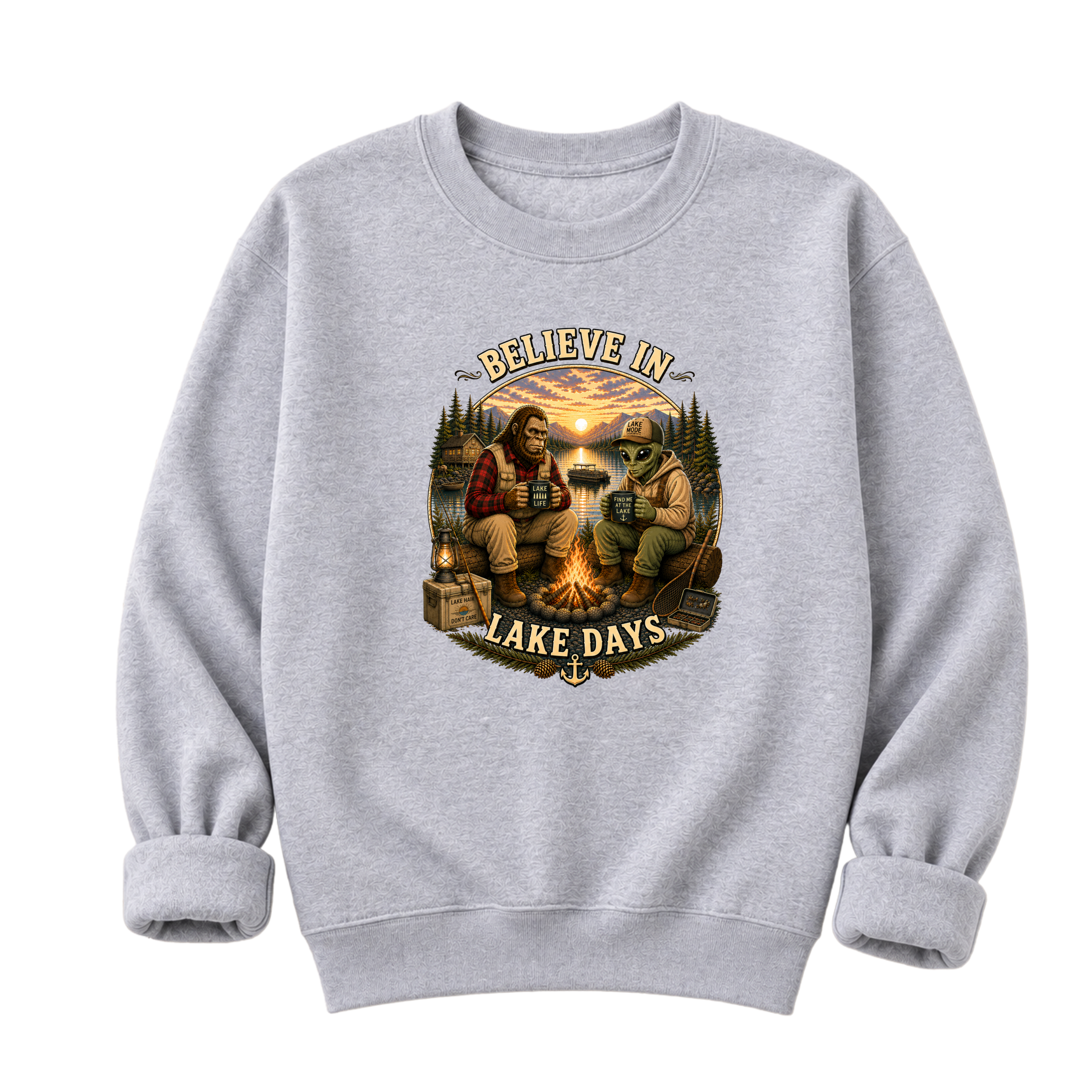 Believe In Lake Days Bigfoot and Yeti Lake Theme T-Shirt or Sweatshirt