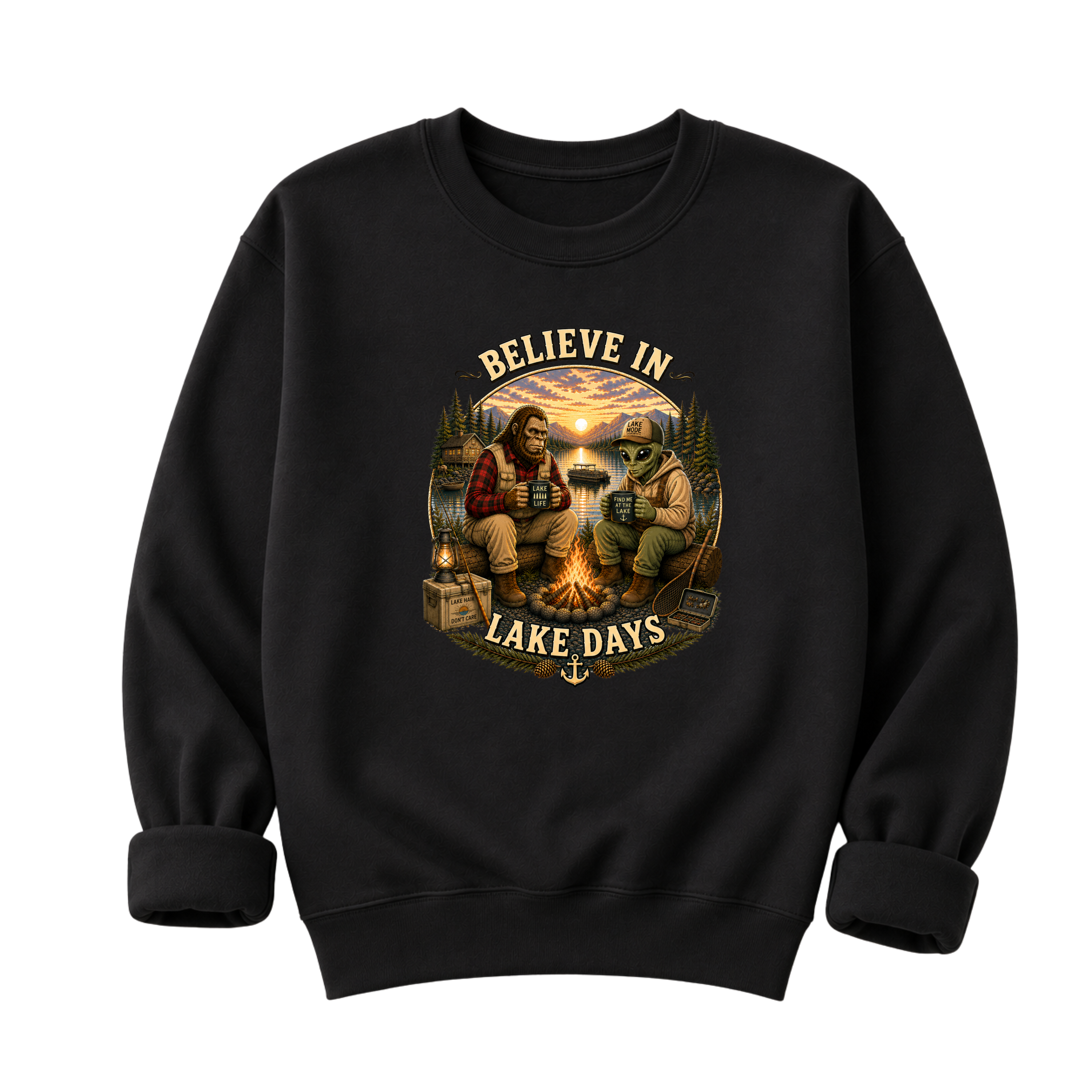 Believe In Lake Days Bigfoot and Yeti Lake Theme T-Shirt or Sweatshirt