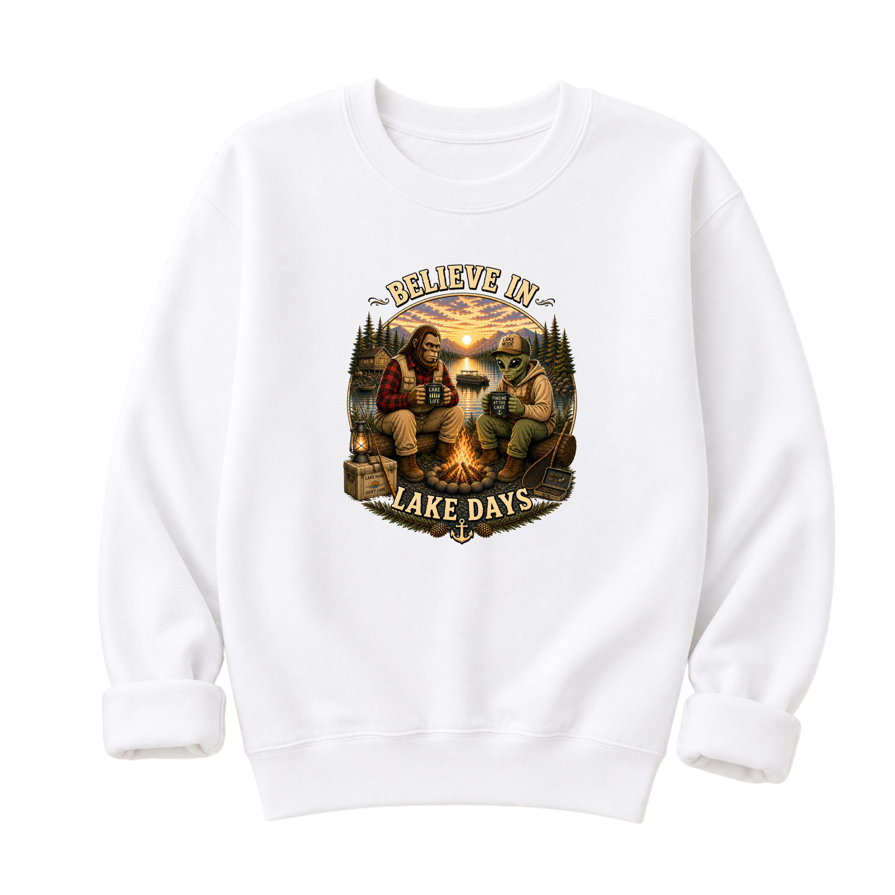 Believe In Lake Days Bigfoot and Yeti Lake Theme T-Shirt or Sweatshirt