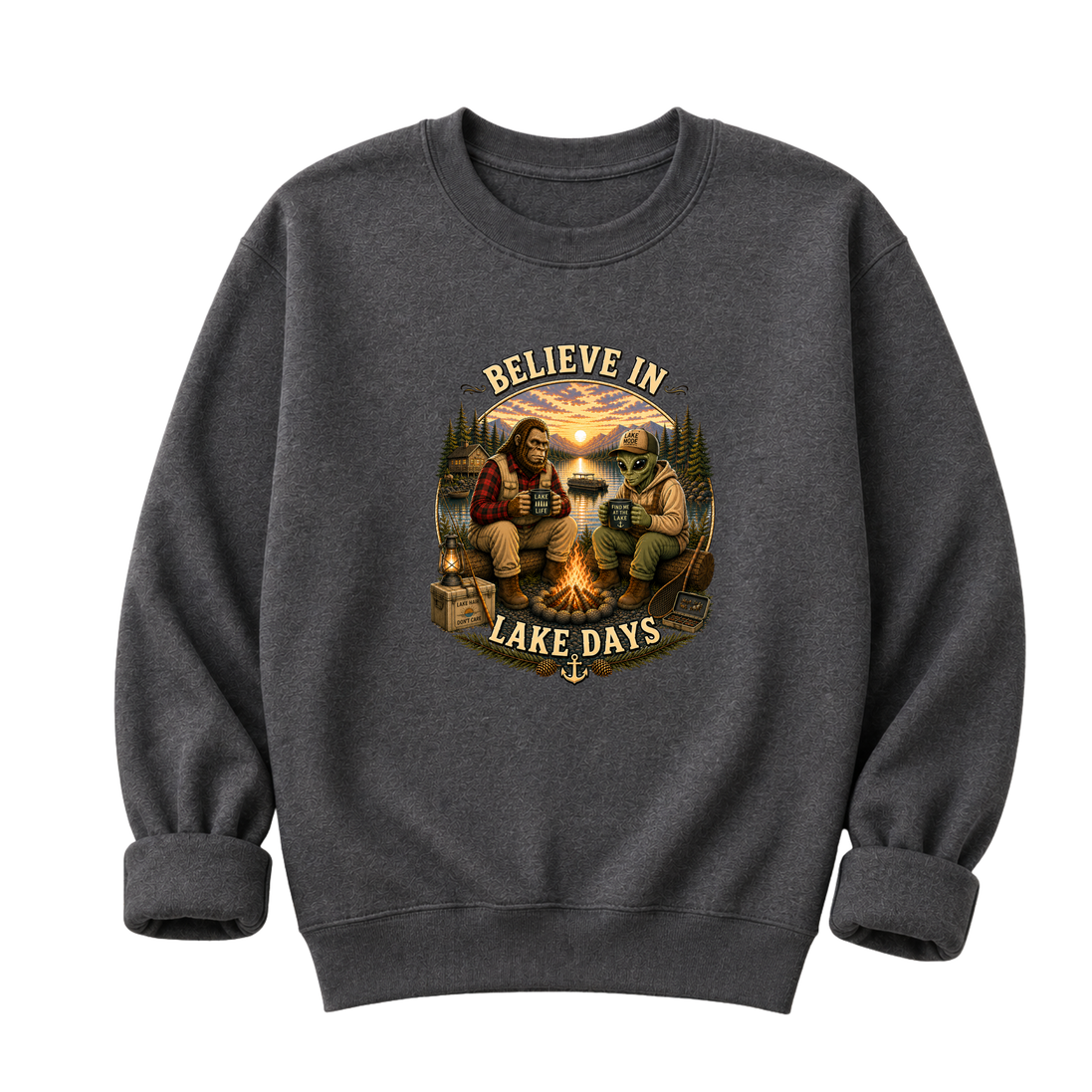 Believe In Lake Days Bigfoot and Yeti Lake Theme T-Shirt or Sweatshirt