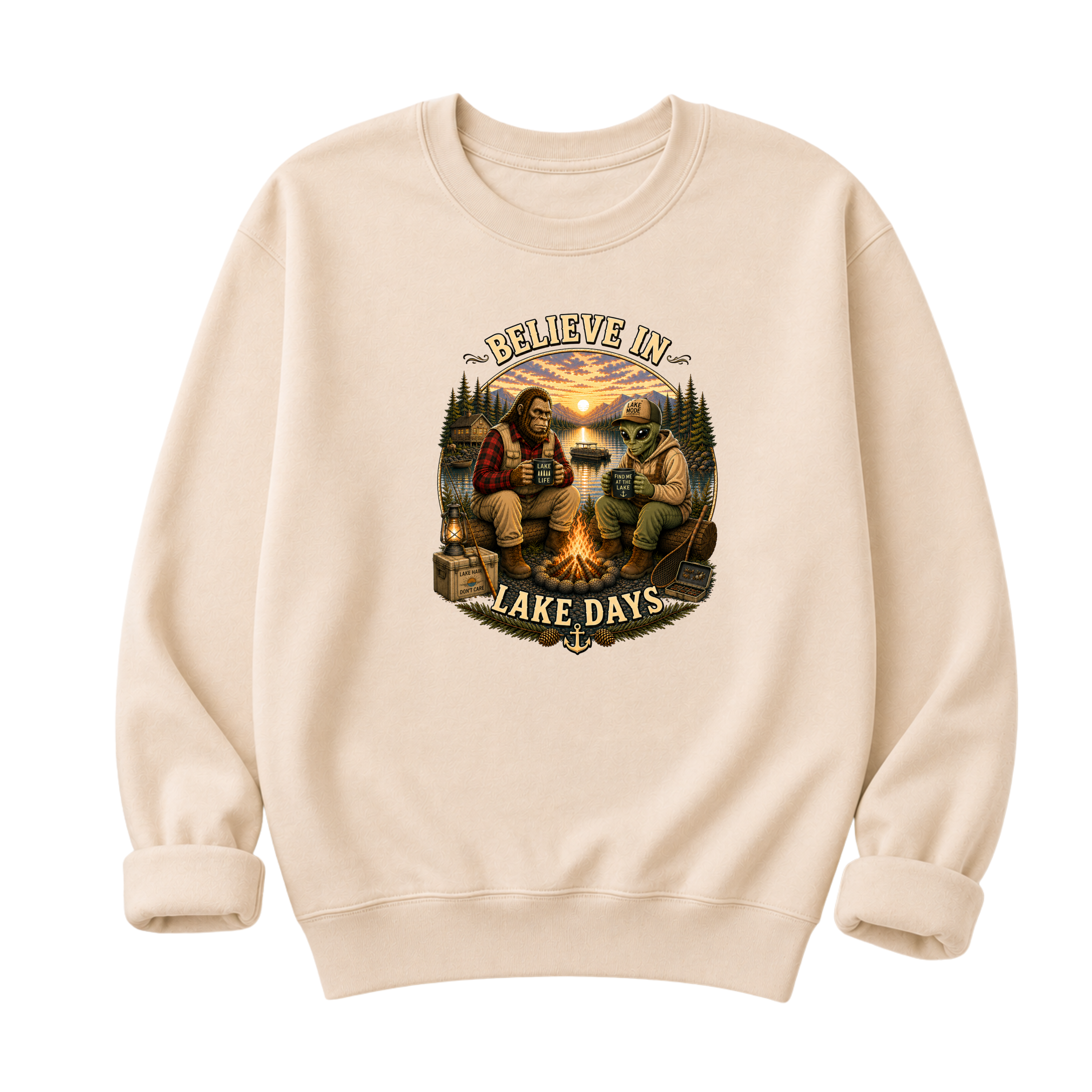 Believe In Lake Days Bigfoot and Yeti Lake Theme T-Shirt or Sweatshirt