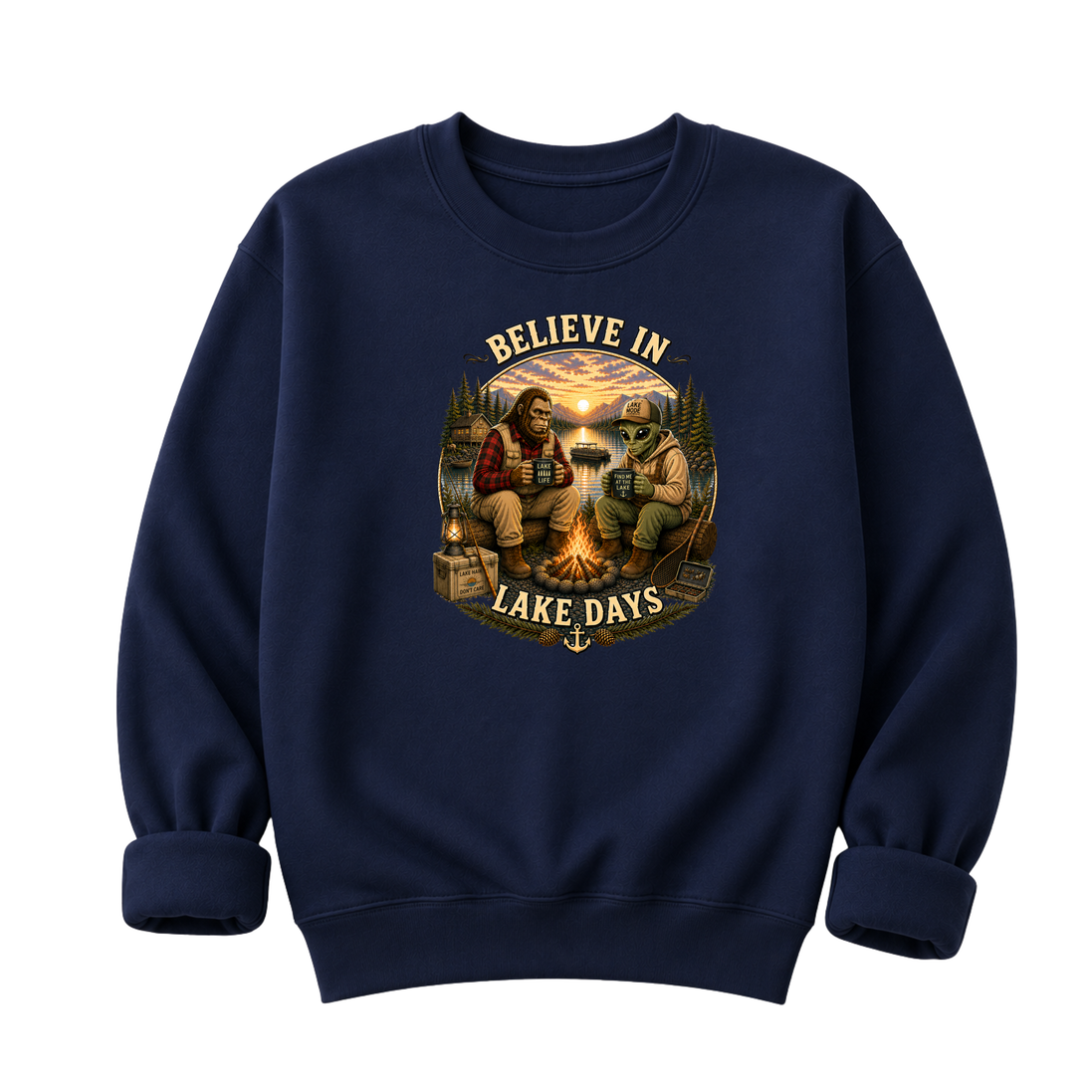Believe In Lake Days Bigfoot and Yeti Lake Theme T-Shirt or Sweatshirt