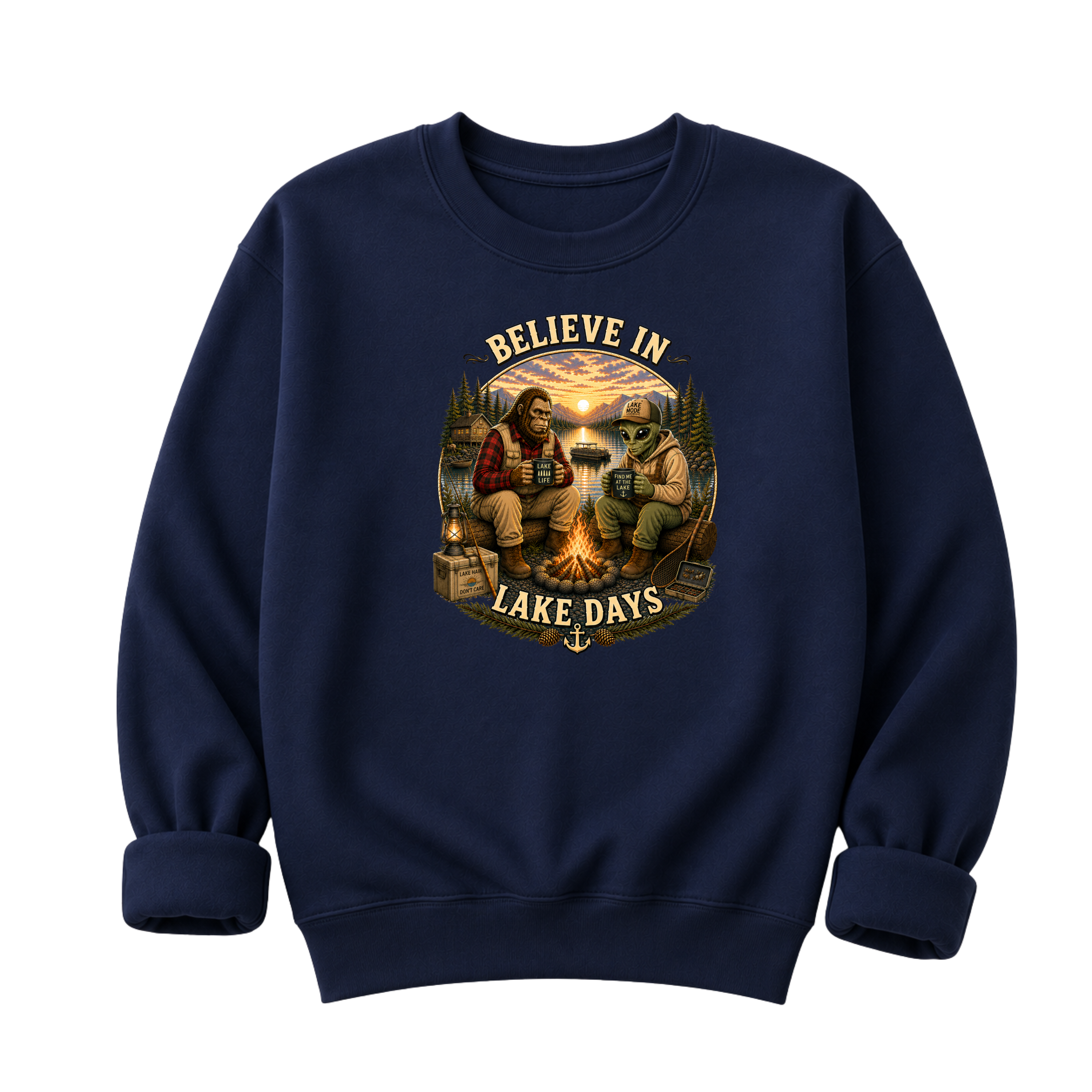 Believe In Lake Days Bigfoot and Yeti Lake Theme T-Shirt or Sweatshirt