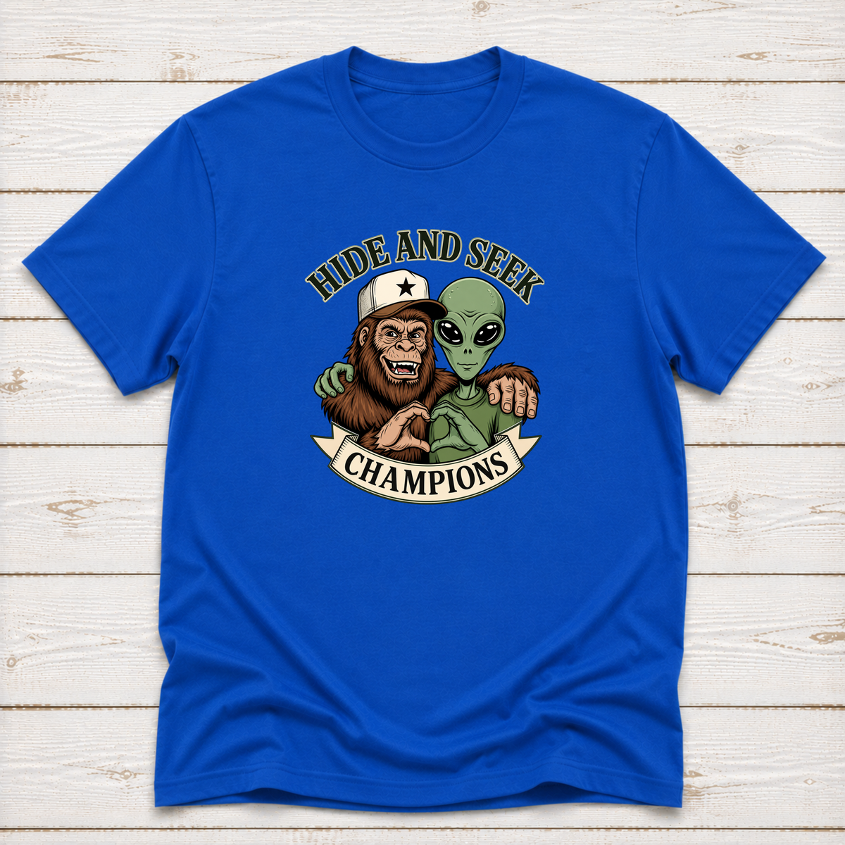 Bigfoot & Alien Hide and Seek | Funny Graphic T-Shirt or Sweatshirt