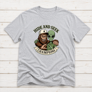 Bigfoot & Alien Hide and Seek | Funny Graphic T-Shirt or Sweatshirt