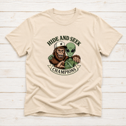 Bigfoot & Alien Hide and Seek | Funny Graphic T-Shirt or Sweatshirt