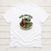 Bigfoot & Alien Hide and Seek | Funny Graphic T-Shirt or Sweatshirt