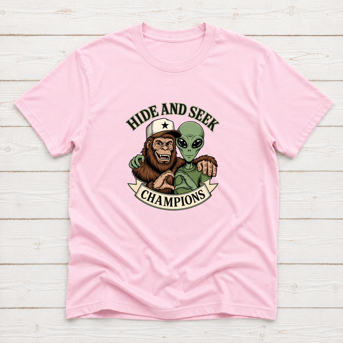 Bigfoot & Alien Hide and Seek | Funny Graphic T-Shirt or Sweatshirt