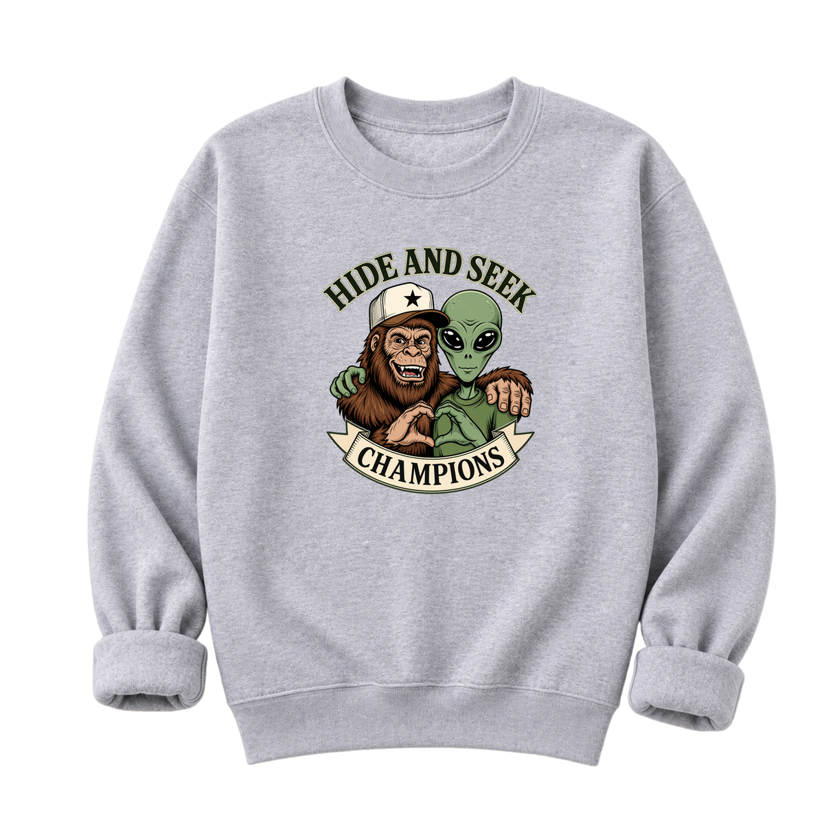 Bigfoot & Alien Hide and Seek | Funny Graphic T-Shirt or Sweatshirt