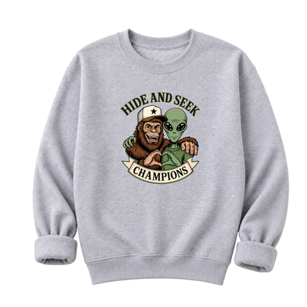 Bigfoot & Alien Hide and Seek | Funny Graphic T-Shirt or Sweatshirt
