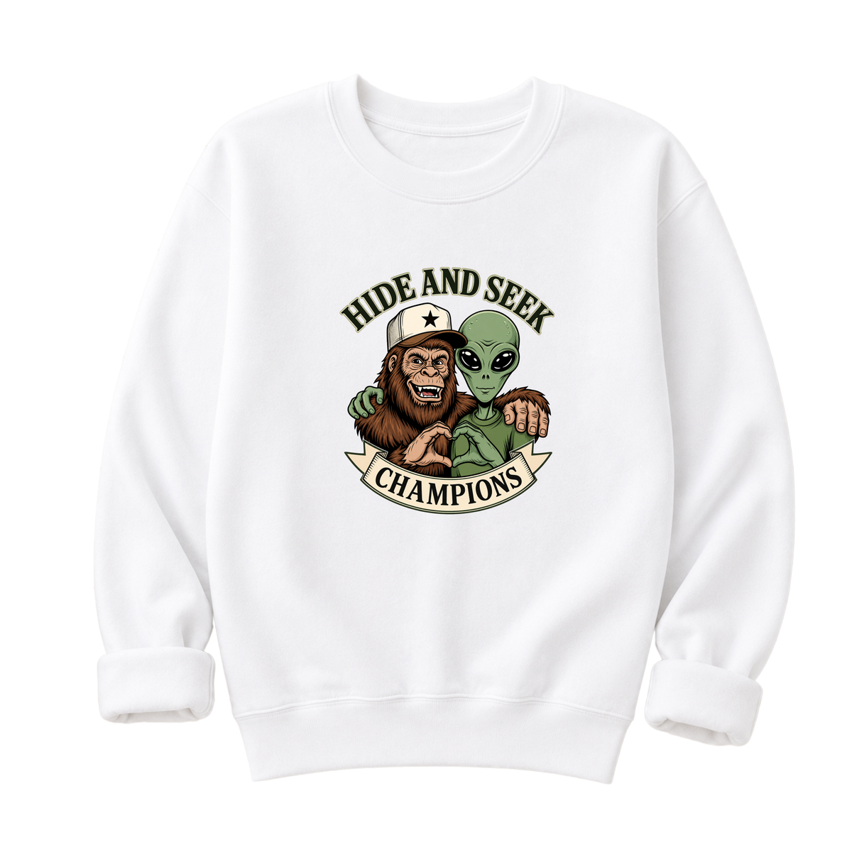 Bigfoot & Alien Hide and Seek | Funny Graphic T-Shirt or Sweatshirt