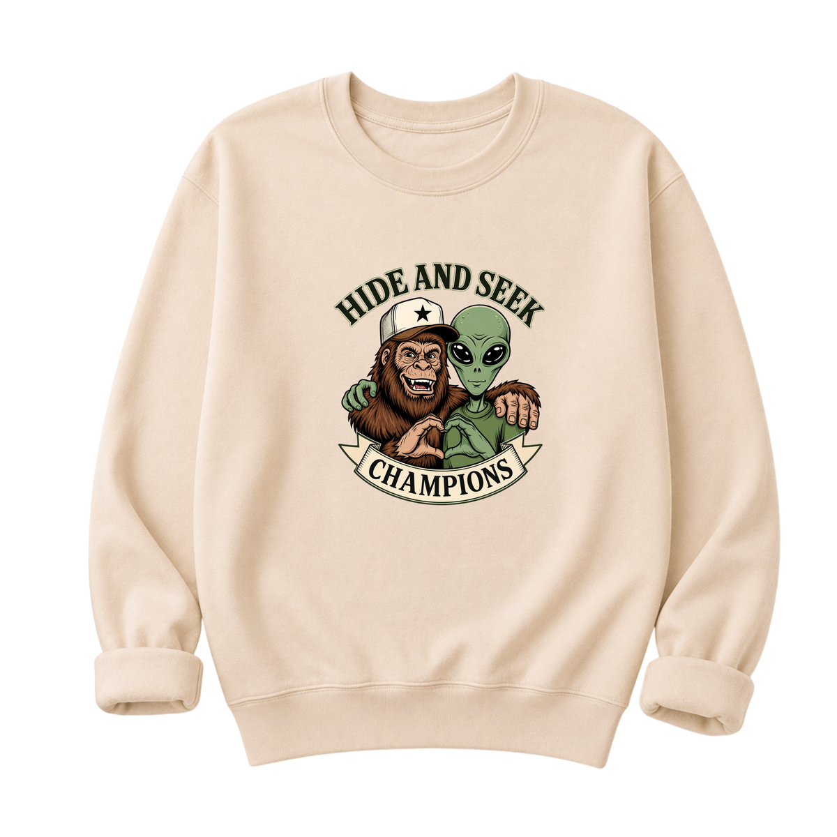 Bigfoot & Alien Hide and Seek | Funny Graphic T-Shirt or Sweatshirt