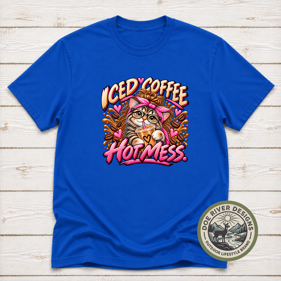 Iced Coffee Hot Mess Cat T-Shirt or Sweatshirt | Funny Coffee Lover Shirt