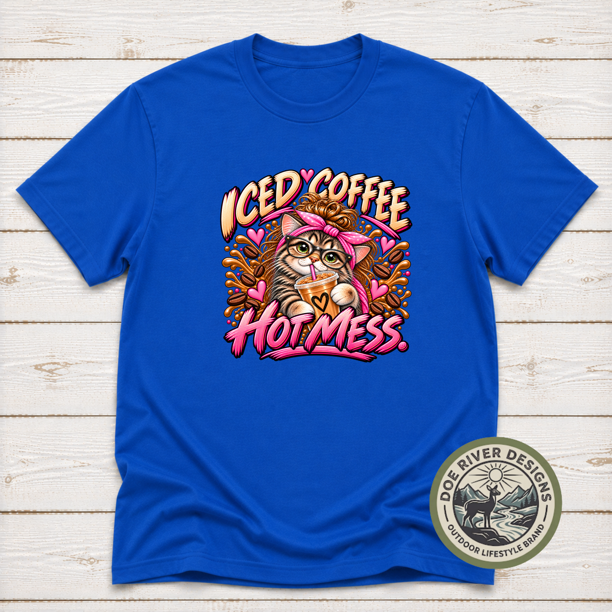 Iced Coffee Hot Mess Cat T-Shirt or Sweatshirt | Funny Coffee Lover Shirt