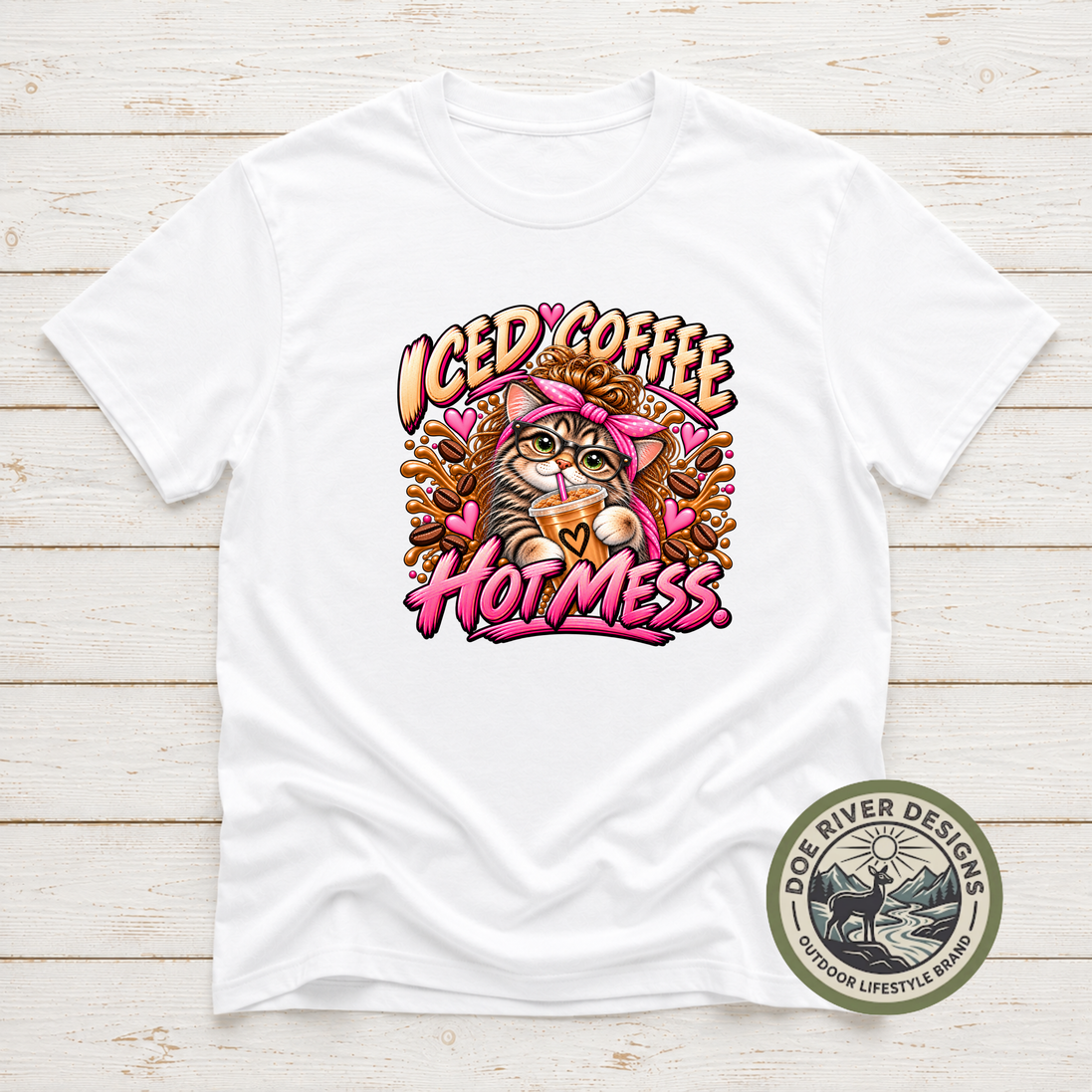 Iced Coffee Hot Mess Cat T-Shirt or Sweatshirt | Funny Coffee Lover Shirt