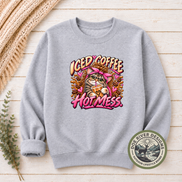 Iced Coffee Hot Mess Cat T-Shirt or Sweatshirt | Funny Coffee Lover Shirt