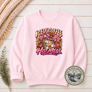 Iced Coffee Hot Mess Cat T-Shirt or Sweatshirt | Funny Coffee Lover Shirt