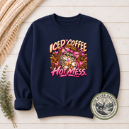 Iced Coffee Hot Mess Cat T-Shirt or Sweatshirt | Funny Coffee Lover Shirt