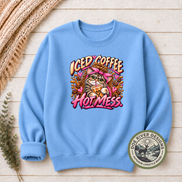 Iced Coffee Hot Mess Cat T-Shirt or Sweatshirt | Funny Coffee Lover Shirt