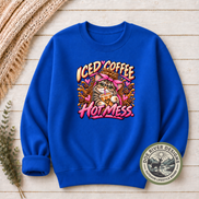Iced Coffee Hot Mess Cat T-Shirt or Sweatshirt | Funny Coffee Lover Shirt