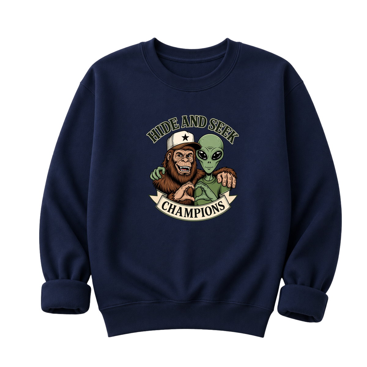 Bigfoot & Alien Hide and Seek | Funny Graphic T-Shirt or Sweatshirt