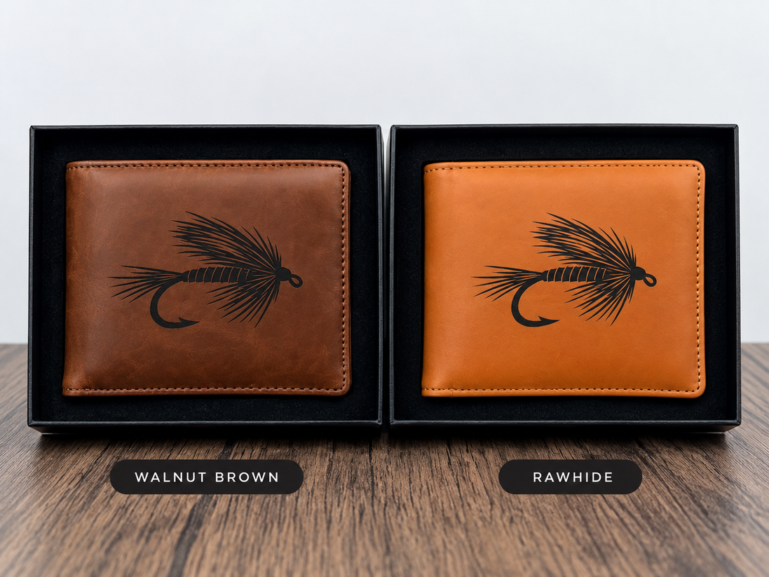 Fly Fishing Engraved RFID Wallet with Matching Gift Box