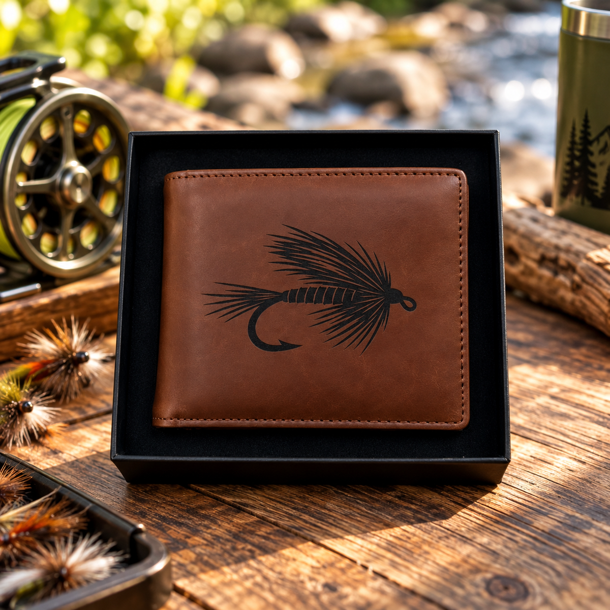 Fly Fishing Engraved RFID Wallet with Matching Gift Box