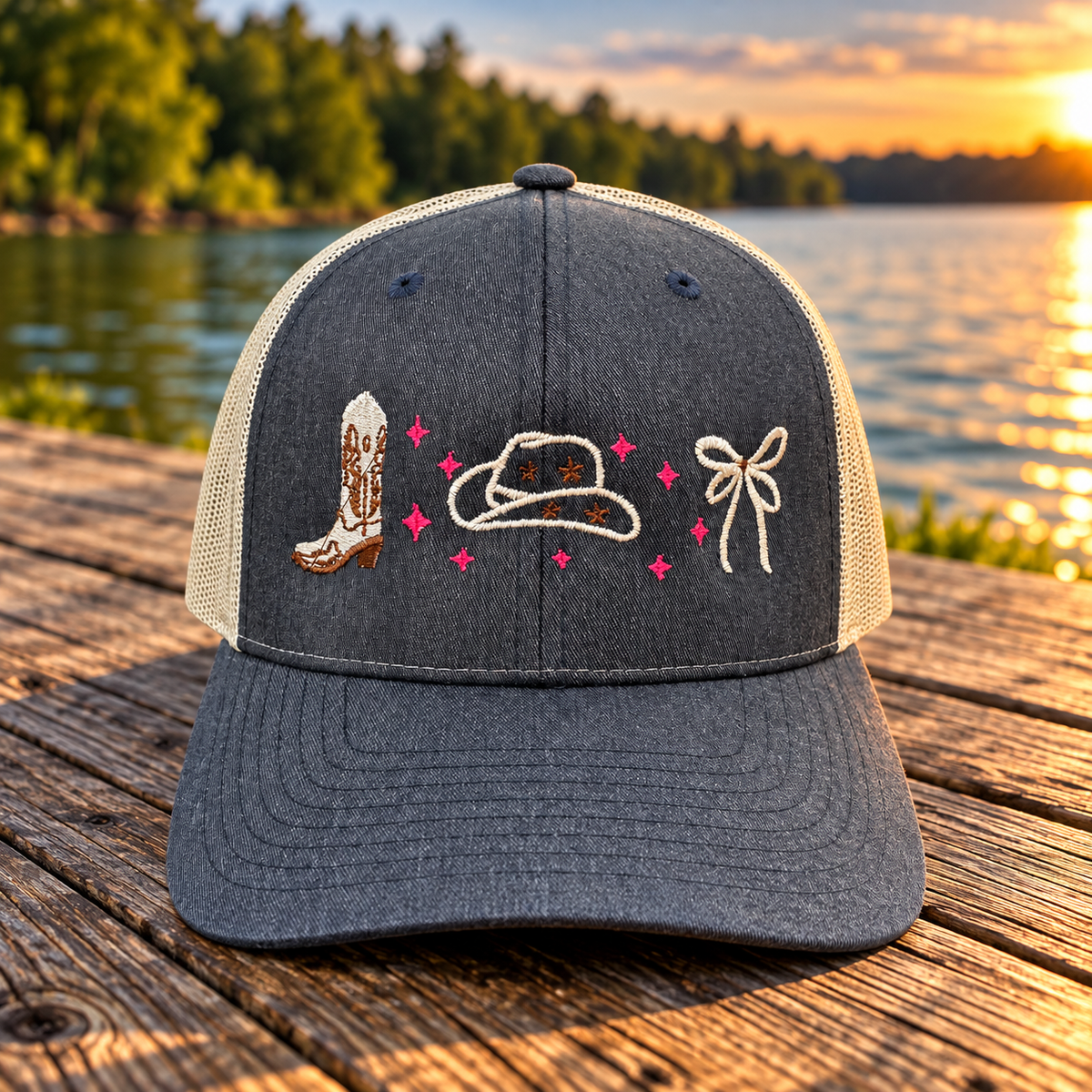 Embroidered Cowgirl Coquette Trucker Hat