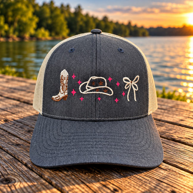 Embroidered Cowgirl Coquette Trucker Hat