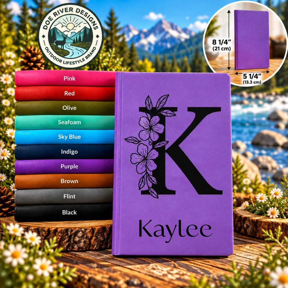 Personalized Floral Monogram Journal - Custom Leatherette Name Journal