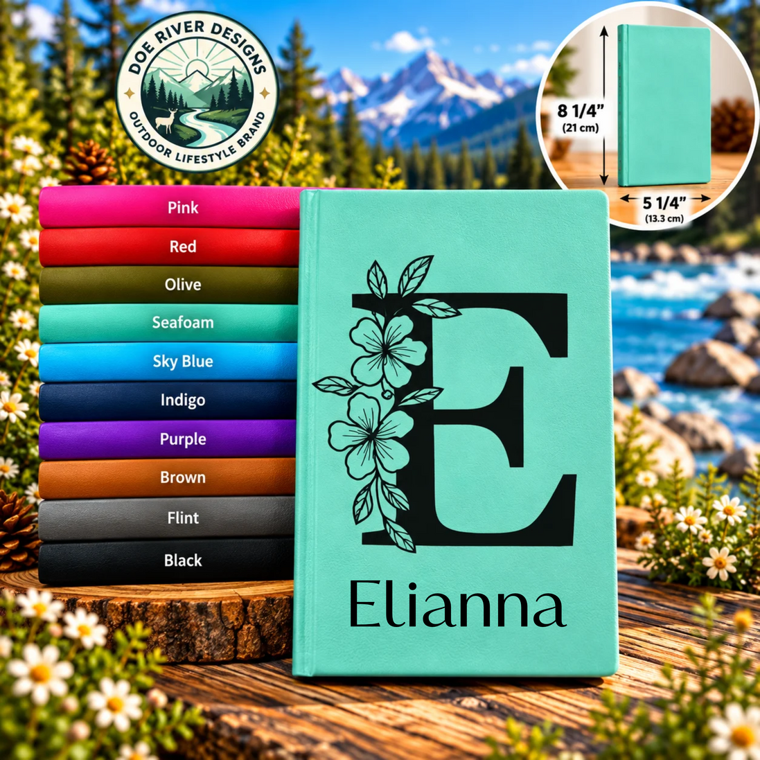 Personalized Floral Monogram Journal - Custom Leatherette Name Journal