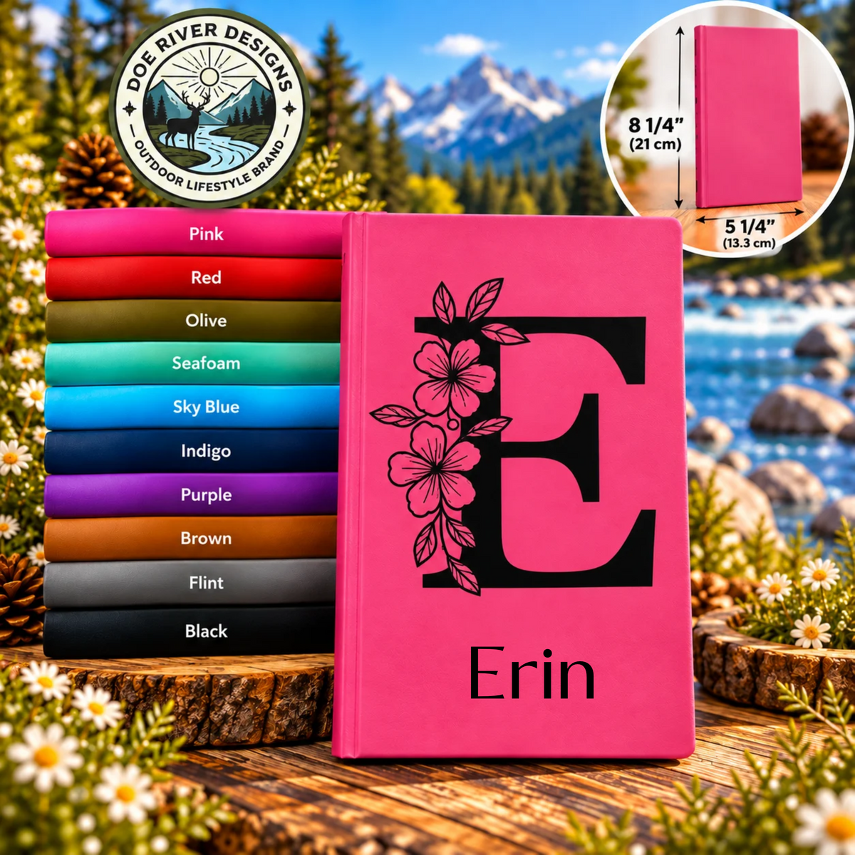 Personalized Floral Monogram Journal - Custom Leatherette Name Journal