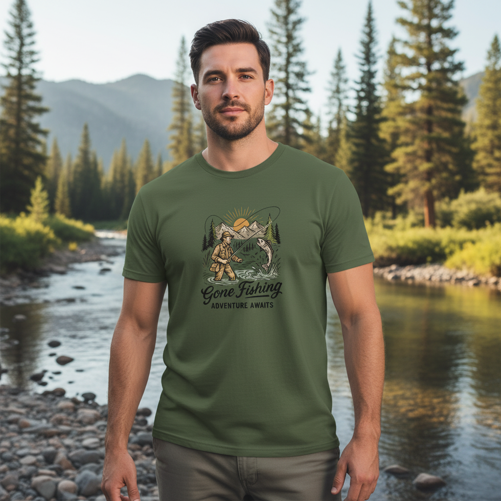 Adventure Awaits Fishing - Military Green