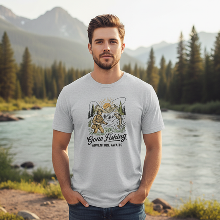 Adventure Awaits Fishing - Sports Grey