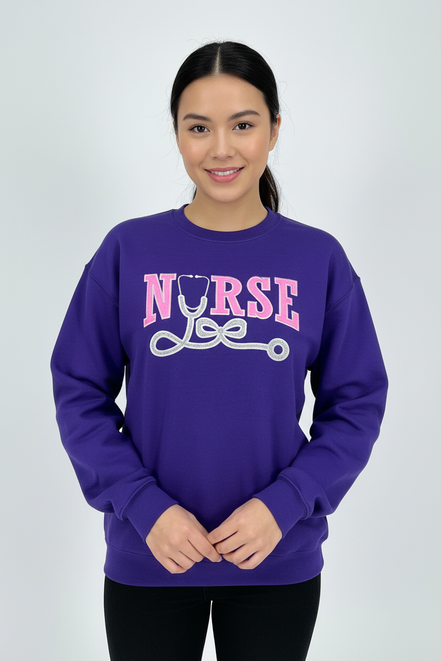 Appliqué Embroidered Nurse Sweatshirt  in purple