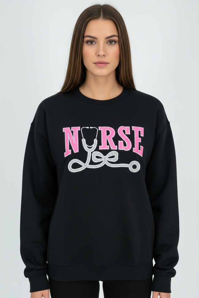 Black Embroidered Nurse Sweatshirt